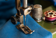 Sewing a blue cloth